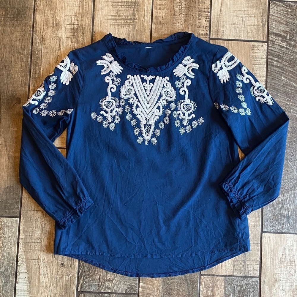 Navy Blue 100% cotton Embroidered Women's Top